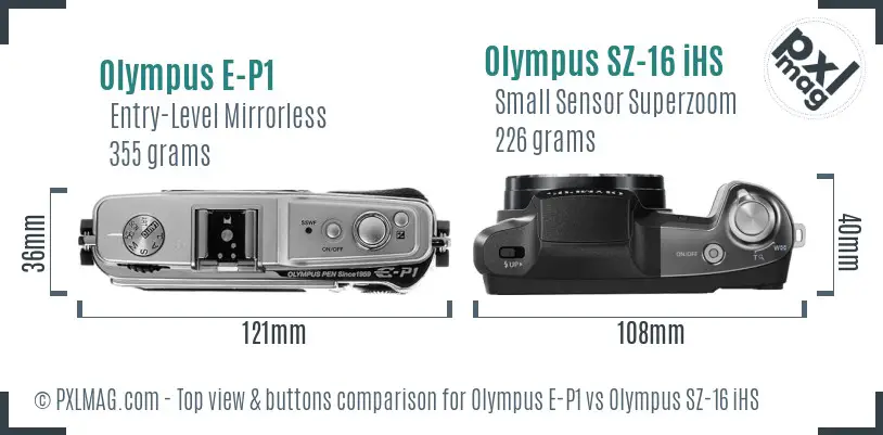 Olympus E-P1 vs Olympus SZ-16 iHS top view buttons comparison
