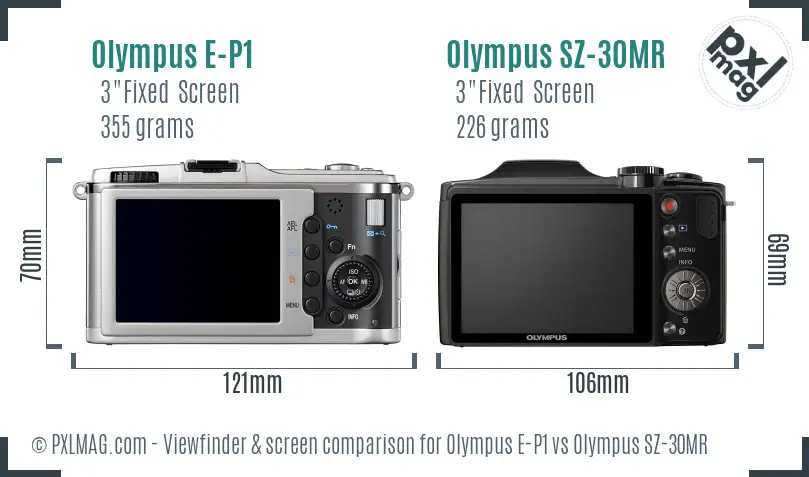Olympus E-P1 vs Olympus SZ-30MR Screen and Viewfinder comparison