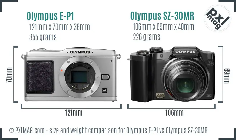 Olympus E-P1 vs Olympus SZ-30MR size comparison