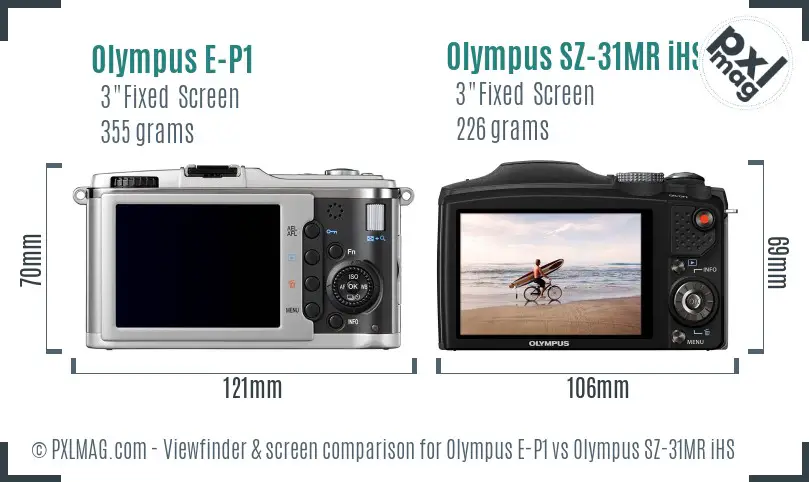 Olympus E-P1 vs Olympus SZ-31MR iHS Screen and Viewfinder comparison