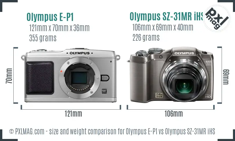 Olympus E-P1 vs Olympus SZ-31MR iHS size comparison