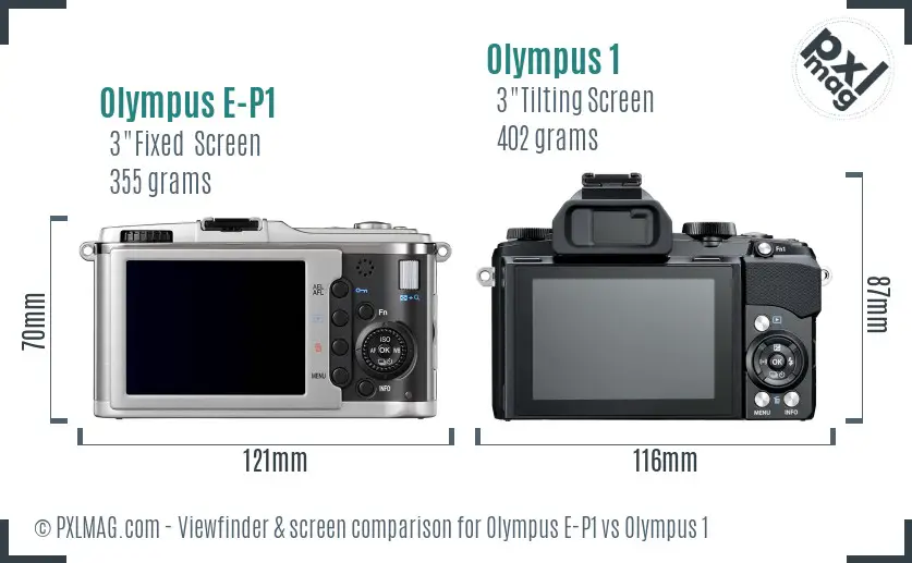 Olympus E-P1 vs Olympus 1 Screen and Viewfinder comparison