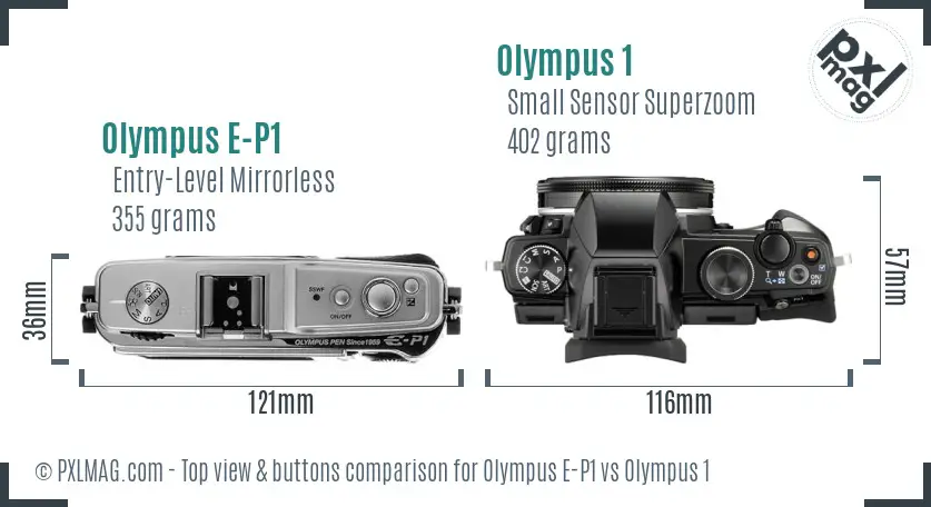 Olympus E-P1 vs Olympus 1 top view buttons comparison