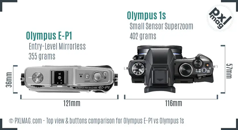 Olympus E-P1 vs Olympus 1s top view buttons comparison