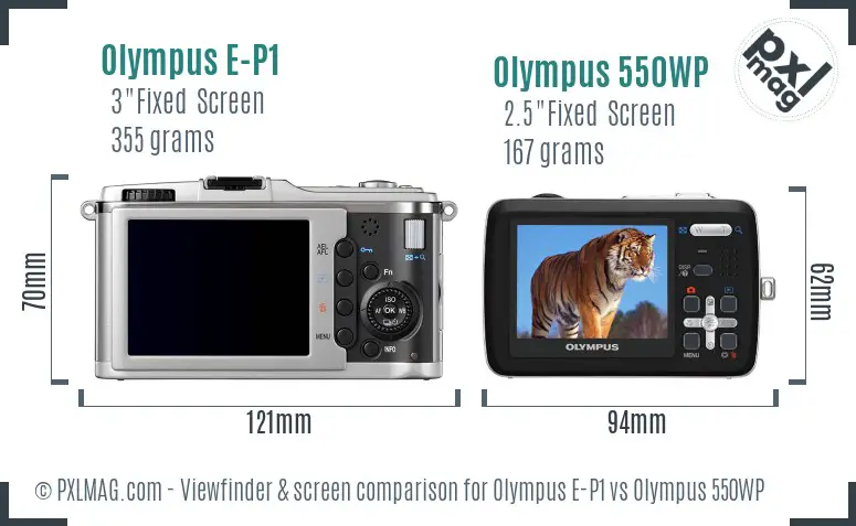Olympus E-P1 vs Olympus 550WP Screen and Viewfinder comparison