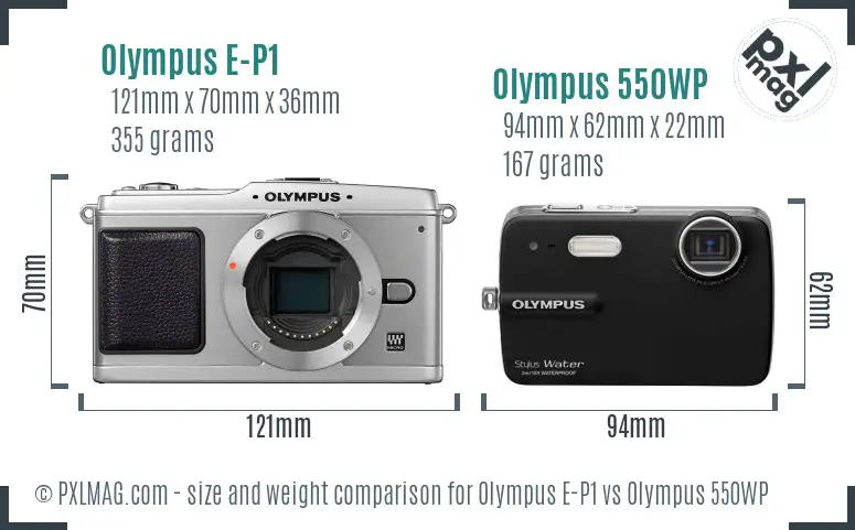 Olympus E-P1 vs Olympus 550WP size comparison