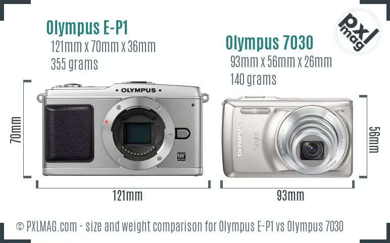 Olympus E-P1 vs Olympus 7030 size comparison