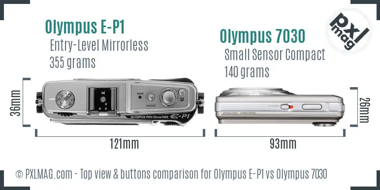 Olympus E-P1 vs Olympus 7030 top view buttons comparison