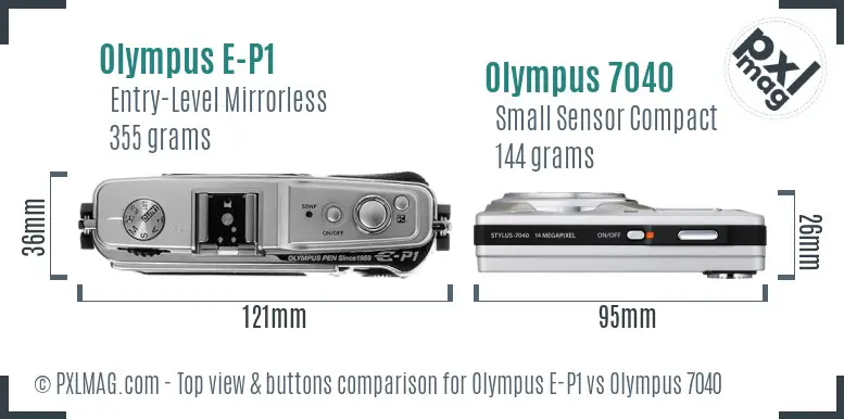 Olympus E-P1 vs Olympus 7040 top view buttons comparison
