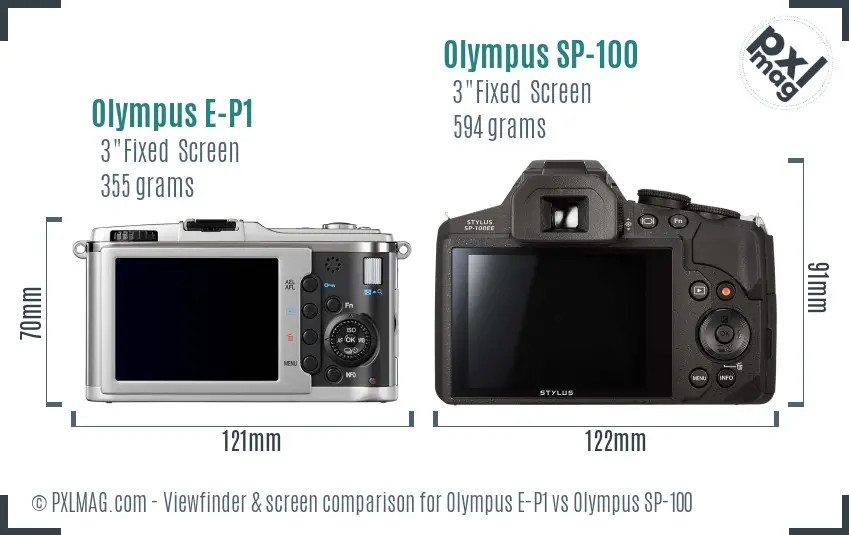 Olympus E-P1 vs Olympus SP-100 Screen and Viewfinder comparison