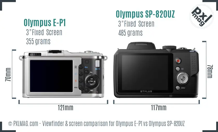 Olympus E-P1 vs Olympus SP-820UZ Screen and Viewfinder comparison