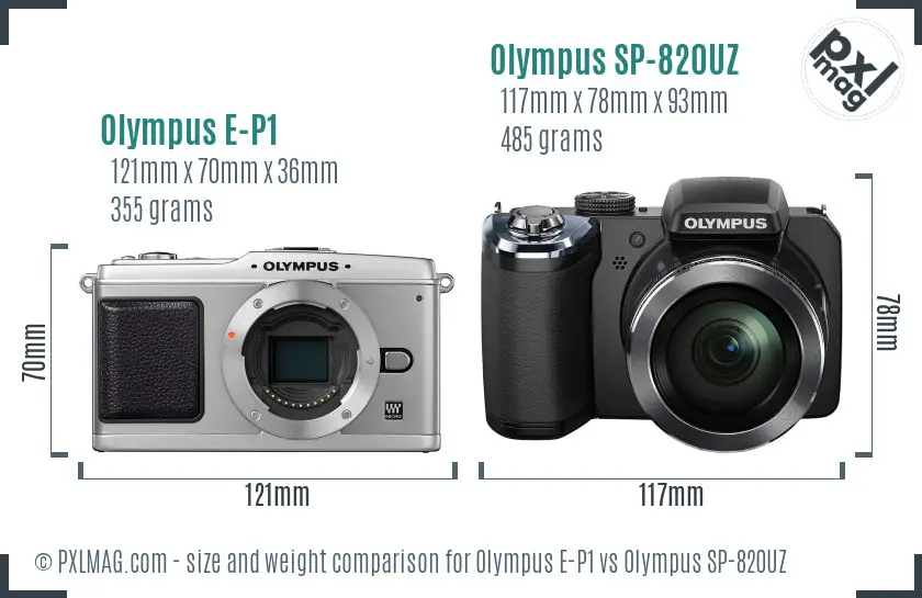 Olympus E-P1 vs Olympus SP-820UZ size comparison