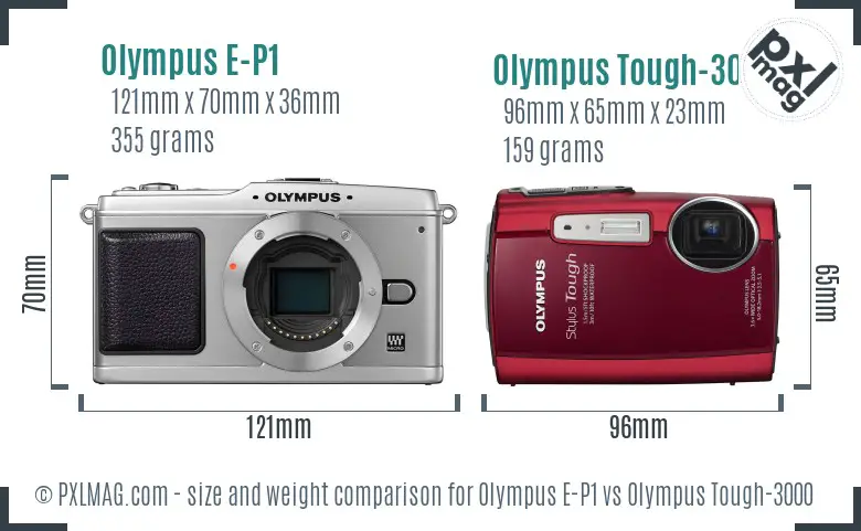 Olympus E-P1 vs Olympus Tough-3000 size comparison