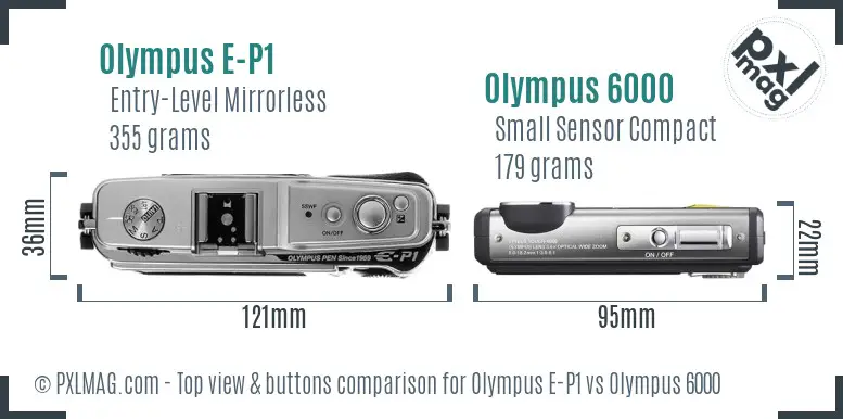Olympus E-P1 vs Olympus 6000 top view buttons comparison