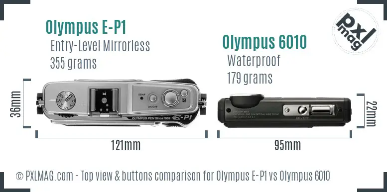 Olympus E-P1 vs Olympus 6010 top view buttons comparison
