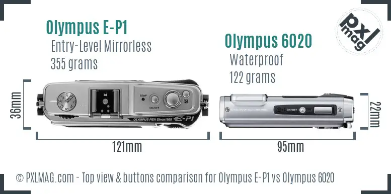 Olympus E-P1 vs Olympus 6020 top view buttons comparison