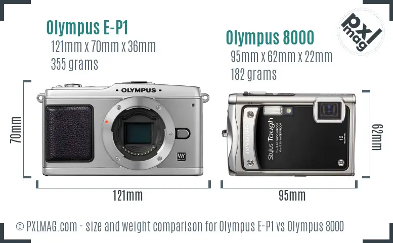 Olympus E-P1 vs Olympus 8000 size comparison