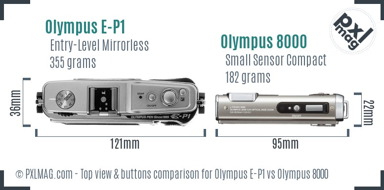 Olympus E-P1 vs Olympus 8000 top view buttons comparison