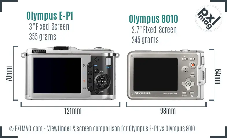 Olympus E-P1 vs Olympus 8010 Screen and Viewfinder comparison