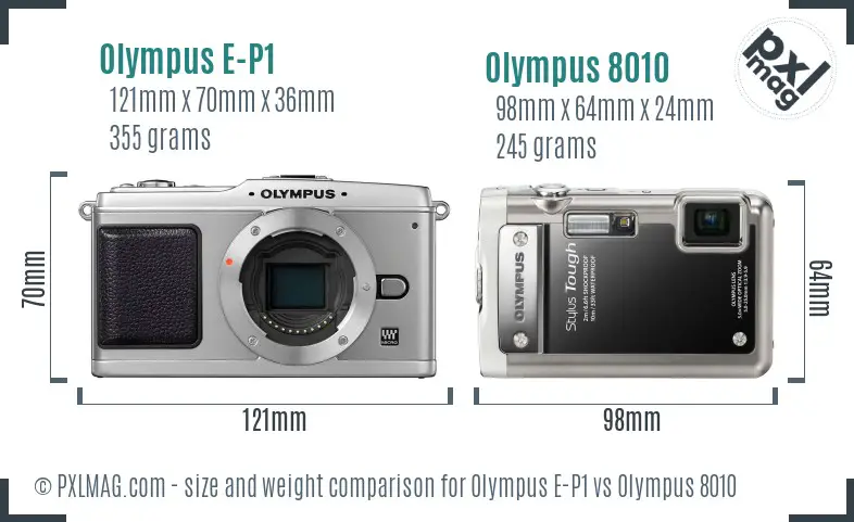 Olympus E-P1 vs Olympus 8010 size comparison