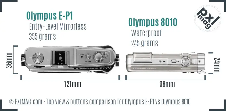 Olympus E-P1 vs Olympus 8010 top view buttons comparison
