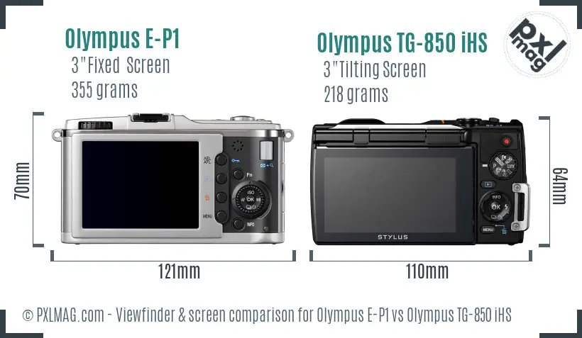Olympus E-P1 vs Olympus TG-850 iHS Screen and Viewfinder comparison