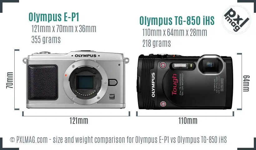 Olympus E-P1 vs Olympus TG-850 iHS size comparison