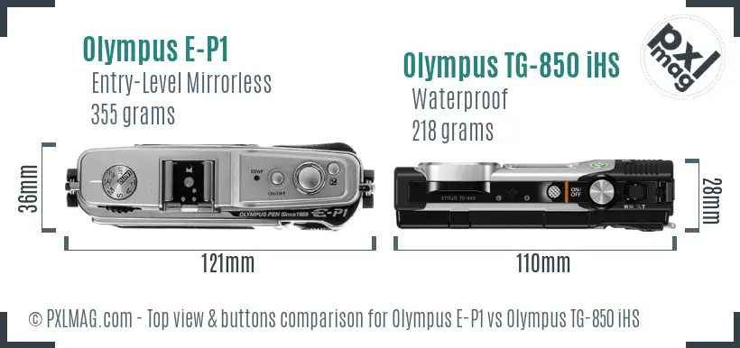 Olympus E-P1 vs Olympus TG-850 iHS top view buttons comparison