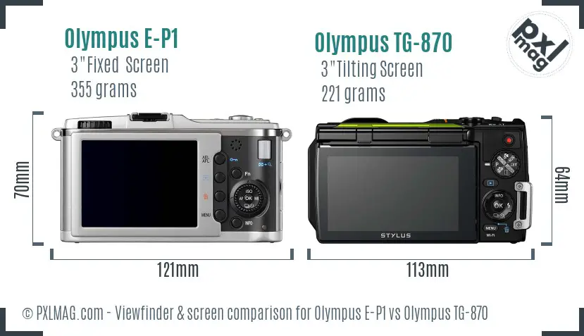 Olympus E-P1 vs Olympus TG-870 Screen and Viewfinder comparison