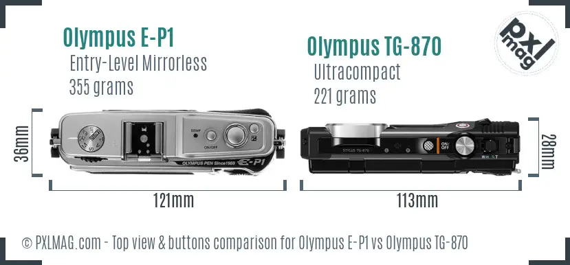 Olympus E-P1 vs Olympus TG-870 top view buttons comparison