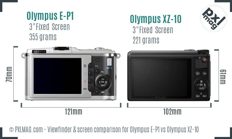 Olympus E-P1 vs Olympus XZ-10 Screen and Viewfinder comparison