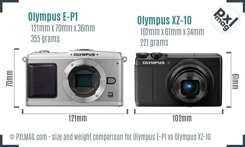 Olympus E-P1 vs Olympus XZ-10 size comparison