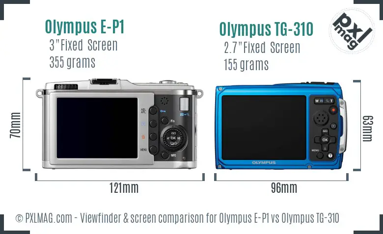 Olympus E-P1 vs Olympus TG-310 Screen and Viewfinder comparison