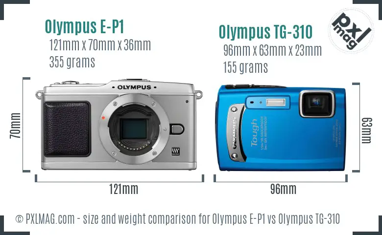 Olympus E-P1 vs Olympus TG-310 size comparison