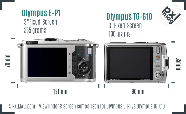 Olympus E-P1 vs Olympus TG-610 Screen and Viewfinder comparison