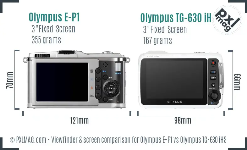 Olympus E-P1 vs Olympus TG-630 iHS Screen and Viewfinder comparison