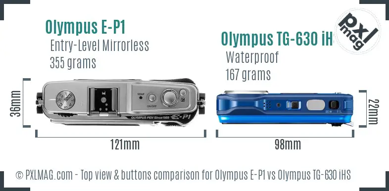 Olympus E-P1 vs Olympus TG-630 iHS top view buttons comparison