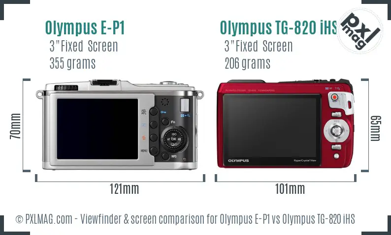 Olympus E-P1 vs Olympus TG-820 iHS Screen and Viewfinder comparison