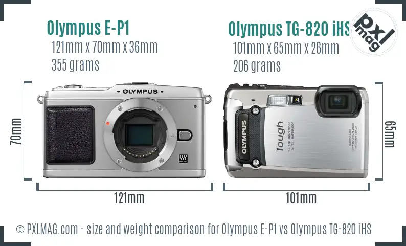 Olympus E-P1 vs Olympus TG-820 iHS size comparison