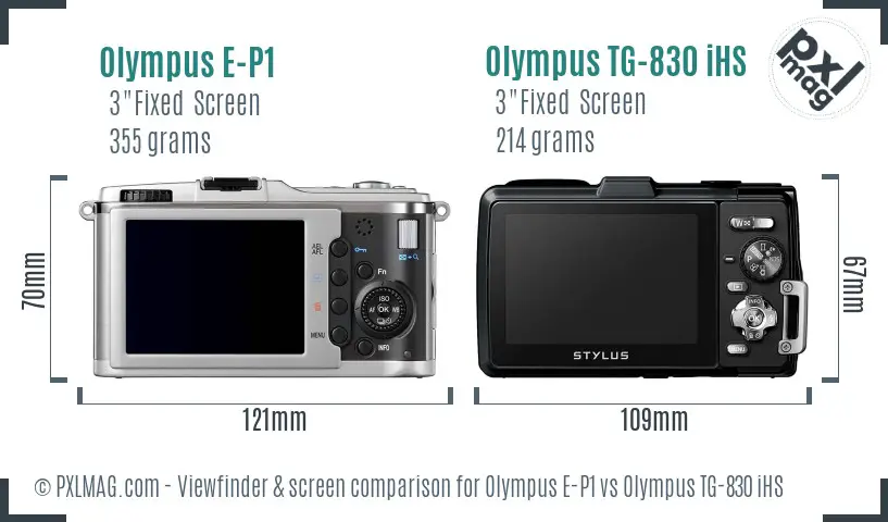 Olympus E-P1 vs Olympus TG-830 iHS Screen and Viewfinder comparison