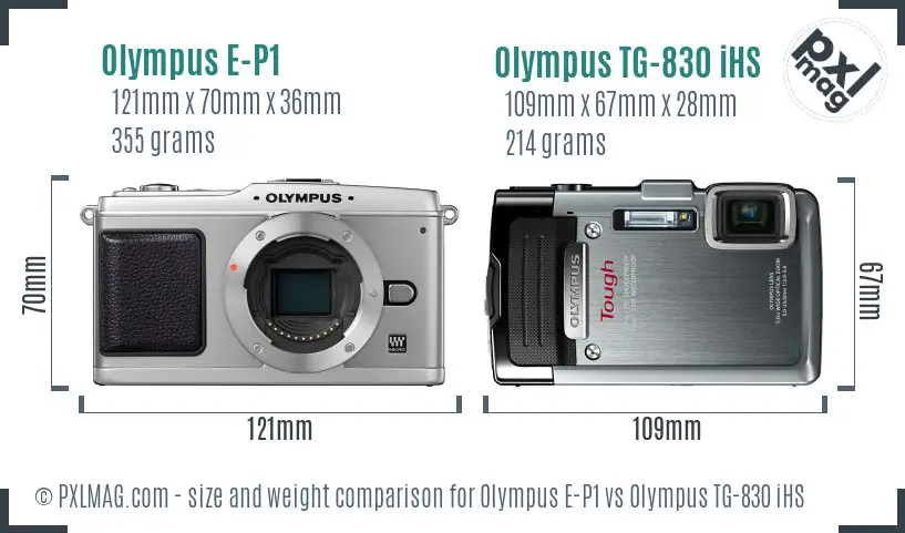 Olympus E-P1 vs Olympus TG-830 iHS size comparison