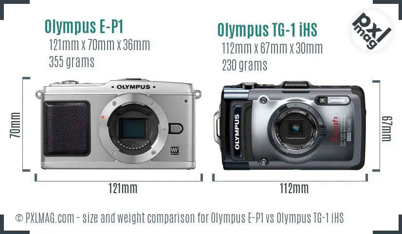 Olympus E-P1 vs Olympus TG-1 iHS size comparison