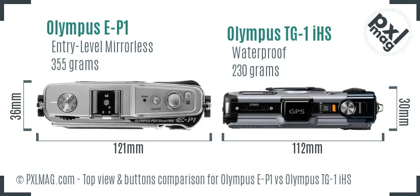 Olympus E-P1 vs Olympus TG-1 iHS top view buttons comparison