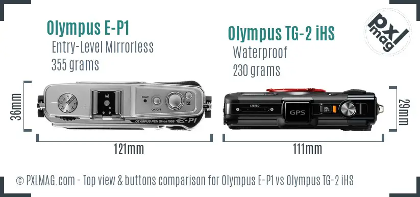 Olympus E-P1 vs Olympus TG-2 iHS top view buttons comparison
