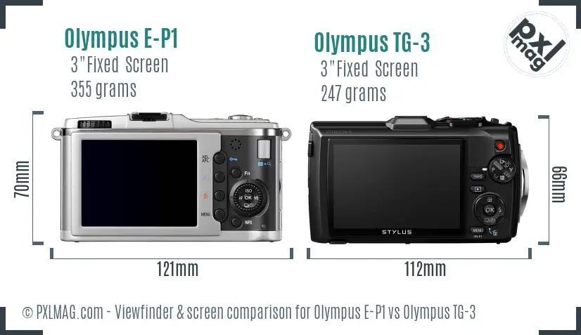 Olympus E-P1 vs Olympus TG-3 Screen and Viewfinder comparison