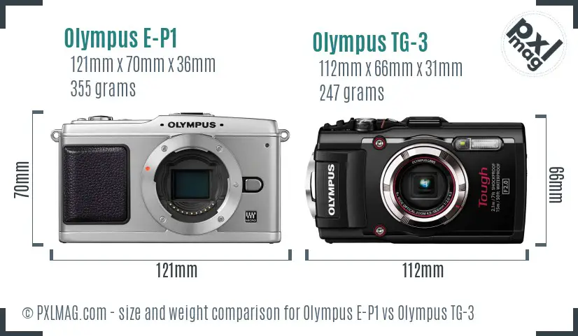 Olympus E-P1 vs Olympus TG-3 size comparison