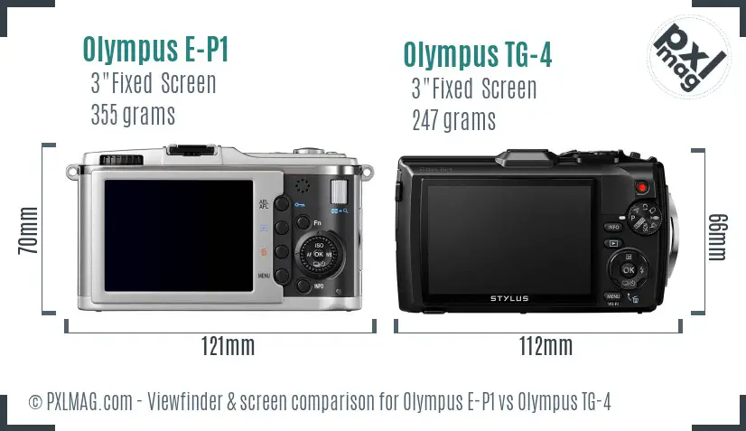 Olympus E-P1 vs Olympus TG-4 Screen and Viewfinder comparison