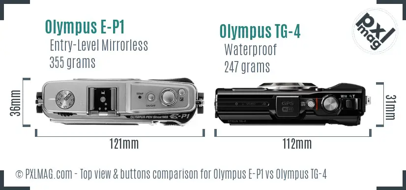 Olympus E-P1 vs Olympus TG-4 top view buttons comparison