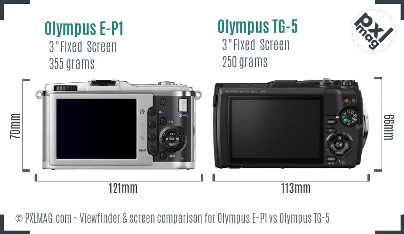 Olympus E-P1 vs Olympus TG-5 Screen and Viewfinder comparison