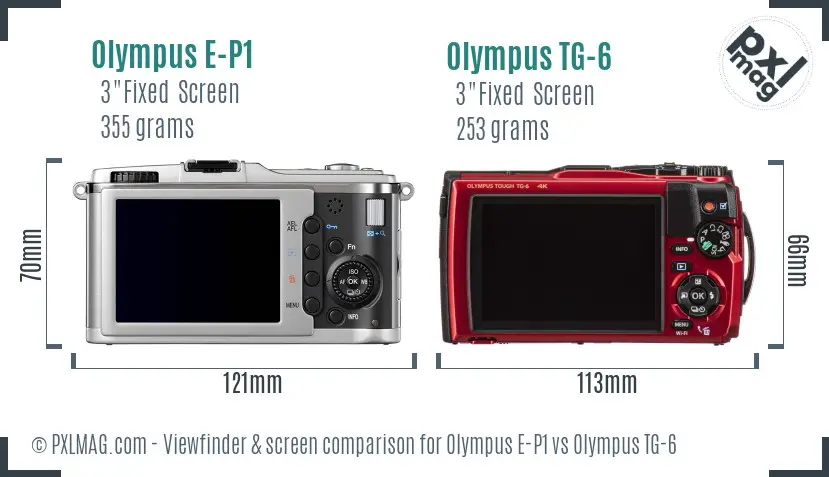 Olympus E-P1 vs Olympus TG-6 Screen and Viewfinder comparison